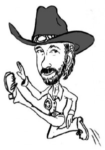 Cartoon Drawing of Chuck Norris Flying Kick Knockout Cartoon Drawing of Chuck Norris Flying Kick Knockout